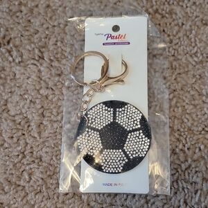 Pastel Collection Black and White Soccer Keychain With Gold Hardware